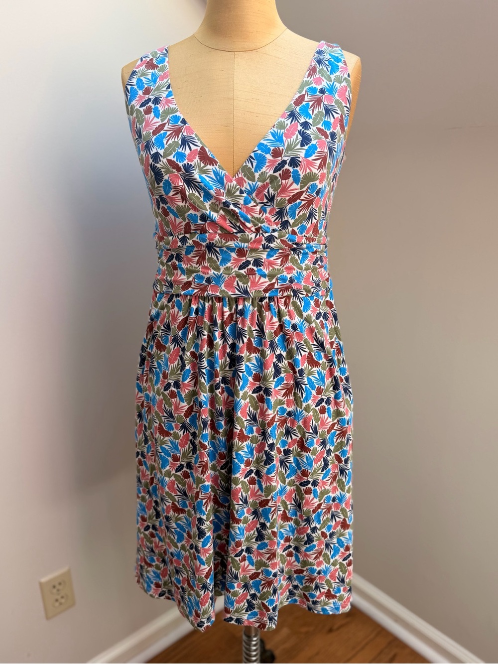 Boden Sleeveless Floral Swing Midi Dress in Blue, Pink & Green